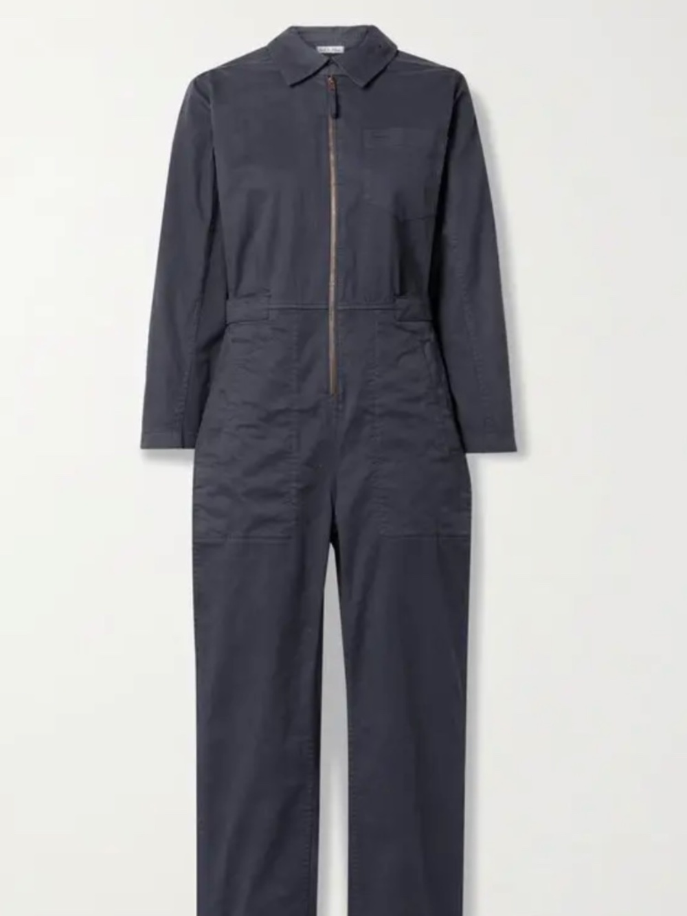 Alex Mill Judd Cotton-Blend Twill Long-sleeve Zip Jumpsuit in Gray/Blue
